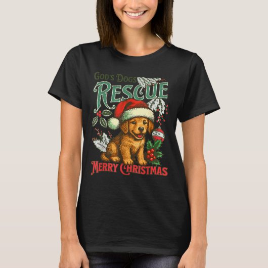 God's Dogs Rescue Christmas Santa Golden Retriever T-shirt (Voorkant)