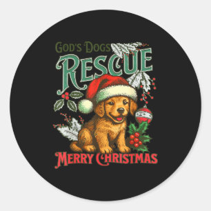 Gods Dogs Rescue Kerstman Gouden Retriever Ronde Sticker