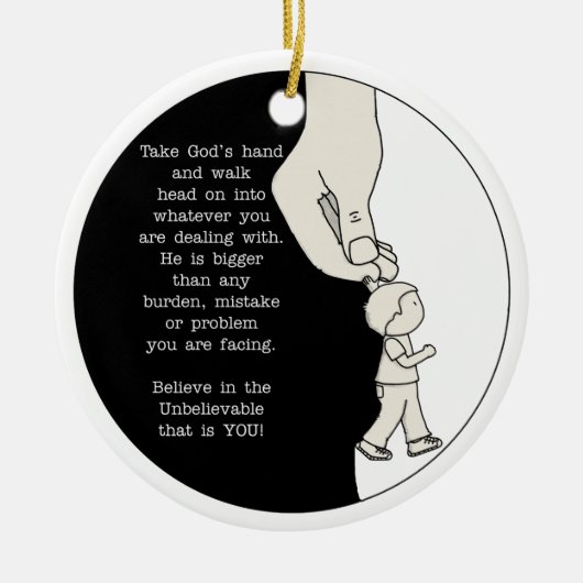 Gods hand nemen keramisch ornament (Voorkant)