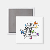 God's Love Never Fails - Butterfly Art - Religious Magneet (Voorkant / Achterkant)