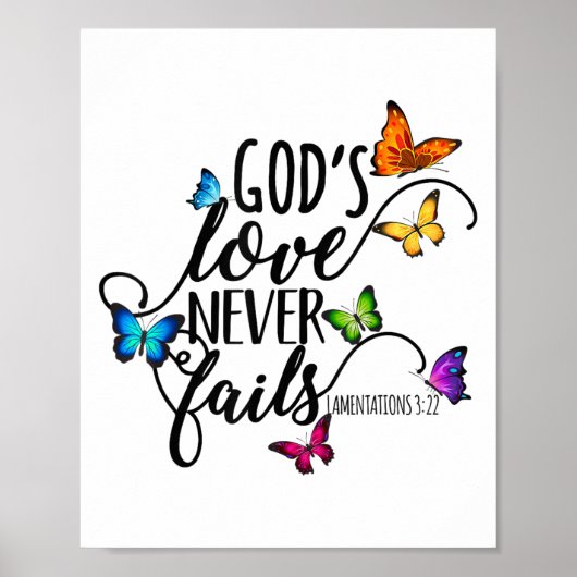 God's Love Never Fails - Butterfly Art - Religious Poster (Voorkant)
