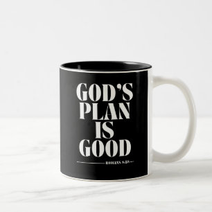 Gods plan is goed (Romeinen 8:28) Tweekleurige Koffiemok