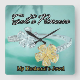 Gods Prinses Bling Turquoise vierkante wandklok Klok