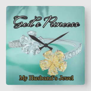 Gods Prinses Bling Turquoise vierkante wandklok Klok