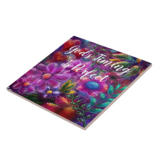 God's Timing is Perfect Floral Abstract Roze Rood Tegeltje