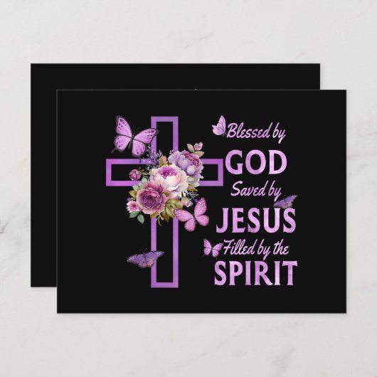 Gods zegen door Jezus Paarse Bloemenkruis (Voorkant / Achterkant)