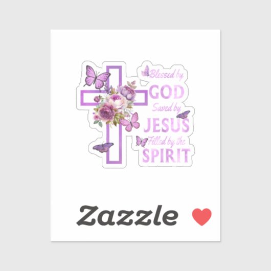 Gods zegen door Jezus Paarse Bloemenkruis Sticker (Vel)