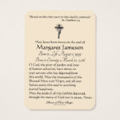 Godsdienstbare Heilige Familie Jezus Mary Funeral  Visitekaartje (Achterkant)