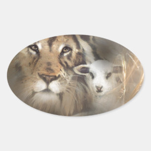 Godsdienstgeschenken Jezus, "leeuwlammeren" voor d Ovale Sticker