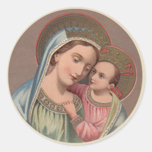 Godsdienstige Gezegende Maagd Maria Kind Jezus Ronde Sticker