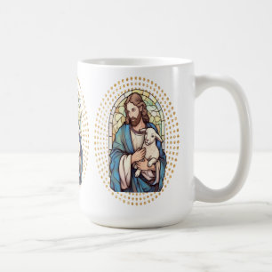 Godsdienstige Mok met God die een Lam vasthoudt