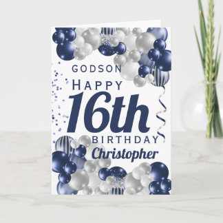 Godson 16th Birthday Navy Balloon Kaart