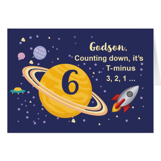 Godson 6th Birthday Planets in Outer Space (Voorkant Horizontaal)