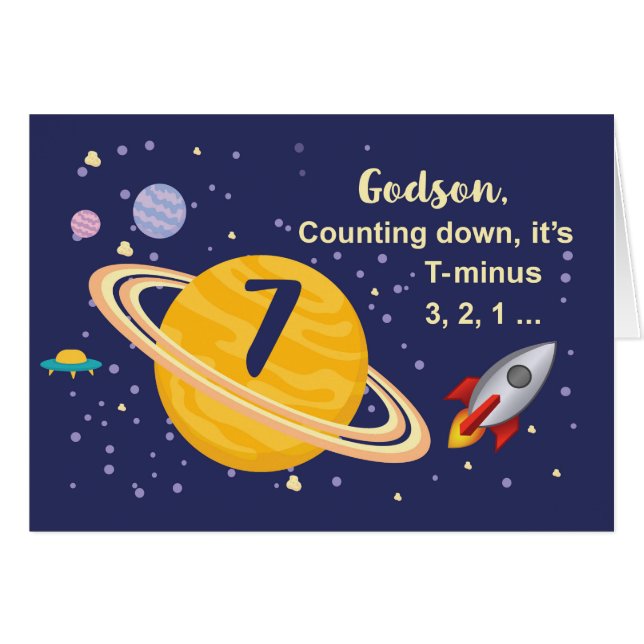 Godson 7th Birthday Planets in Outer Space (Voorkant Horizontaal)