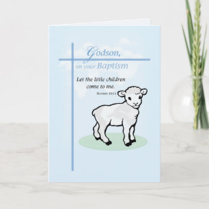 Godson Baptism Lamb op blauw Kaart