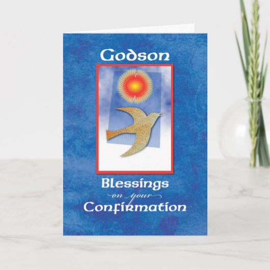 Godson bevestiging duif op blauw kaart (Voorkant)
