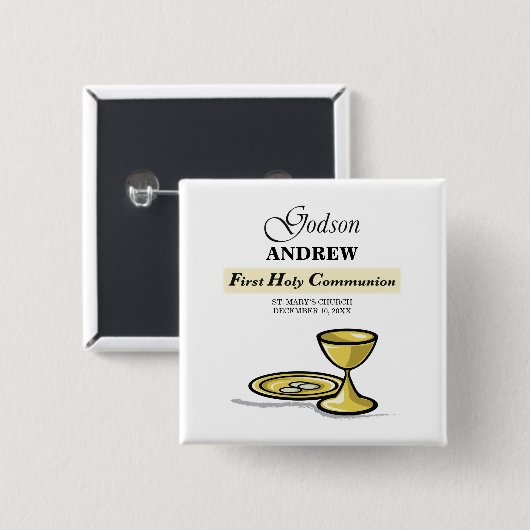 , Godson First Communion Chalice Vierkante Button 5,1 Cm (Voorkant /achterkant)