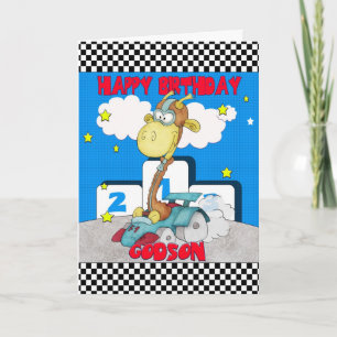 Godson Giraffe Birthday Card - Racing Giraffe Kaart
