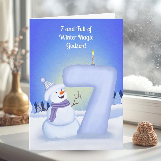 Godson Happy 7th Birthday Snowman  Kaart
