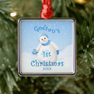 Godson's eerste kerstvakantie Snowman Ornament