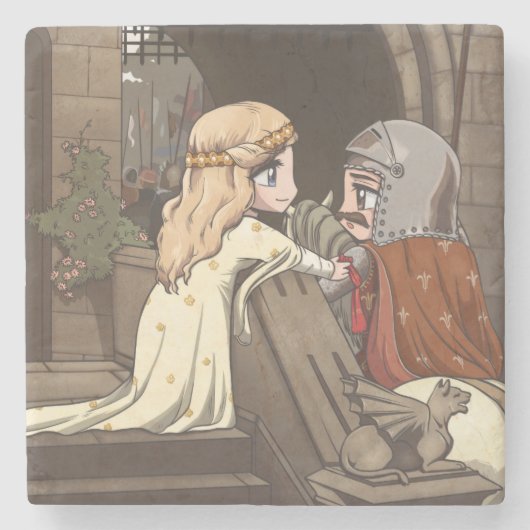 Godspeed Mijn Chibi Knight! Stenen Onderzetter (Voorkant)