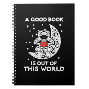 Goed boek is uit deze wereld maan ruimte boekenwur notitieboek
