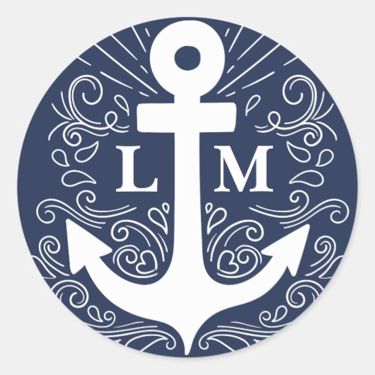 Goed geankerd | Nautical Monogram Weddenschap Ronde Sticker (Voorkant)