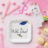 Goed gedaan Afstuderen gouden Confetti met blauw P Papieren Bordje (Feest)