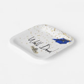 Goed gedaan Afstuderen gouden Confetti met blauw P Papieren Bordje (Gebogen)