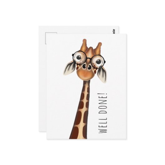 Goed gedaan! Briefkaart - Studieuze Giraffe (Voorkant / Achterkant in situ)