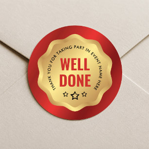 Goed Gedaan Evenement Medaille Sticker Rood Gouden