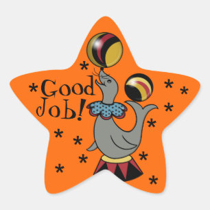 Goed gedaan! Juggling Seal Oranje Star Reward Ster Sticker