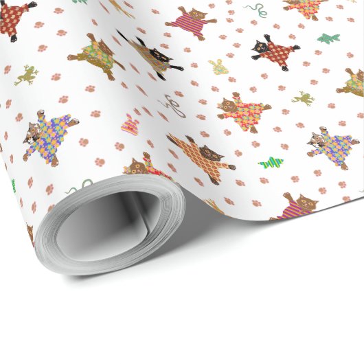 Goed geklede katten maken sneeuw engelen cadeaupapier (Rol Hoek)