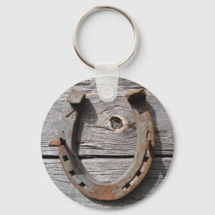 Goed Hoefijzer op Wooden Fence Keyring Sleutelhanger