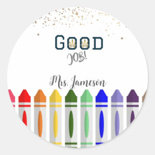 Goed Job Crayon Star Design voor leraren Ronde Sticker