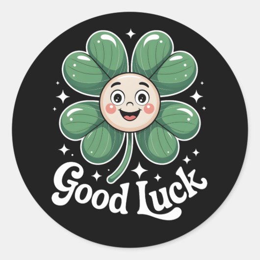 Goed Luck Vier Leaf Clover Ronde Sticker (Voorkant)