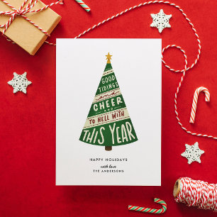 Goed nieuws en vrolijkheid en naar de hel met dit feestdagenkaart