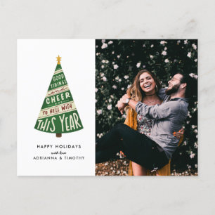 Goed nieuws en vrolijkheid en naar de hel met dit  feestdagenkaart