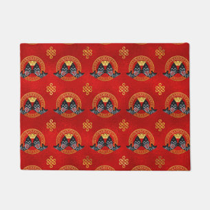 Goed symbool met Koi Fish en munt Deurmat