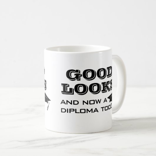 Goed uiterlijk en nu Diploma to Funny Afstuderen Koffiemok (Voorkant rechts)