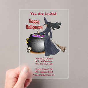 Goed uitziende heks en de ketel Halloween Acryl Uitnodigingen