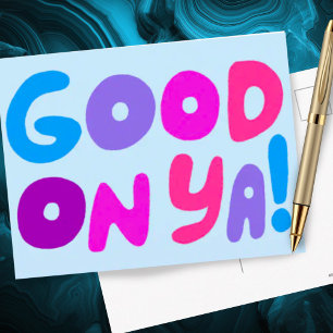 GOED VAN JE Bubble Letters Roze Blauw Paars Helder Briefkaart