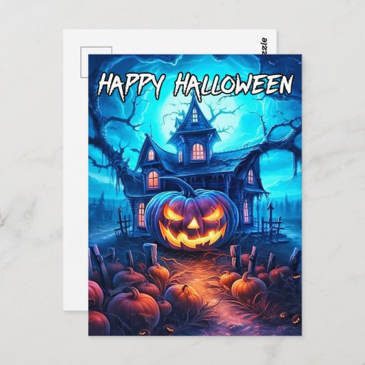 Goed verlichte Nefarious Happy Halloween pompoen Briefkaart (Voorkant / Achterkant)