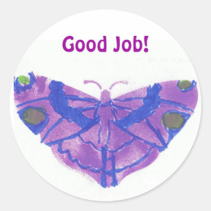 "Goed Werk" stickers w / paarse vlinder