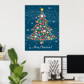 Goedbenauwd kerstboompatroon op blauw poster (Thuiskantoor)