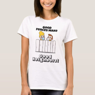 Goede buurtdag: vriendelijke buren met koffie t-shirt
