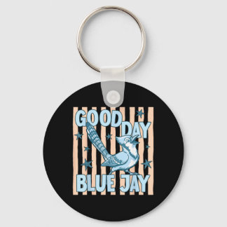 Goede Dag Blauwe Jay Schattige Retro Vogel Grafisc Sleutelhanger