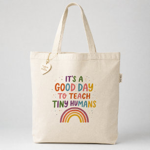 Goede Dag Kleine Mensjes Regenboog Kleuterleidster Tote Bag