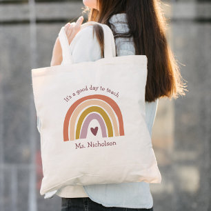 Goede dag om leraar cadeau Boho regenboog te leren Tote Bag