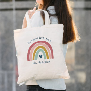 Goede dag om leraar cadeau Boho regenboog te leren Tote Bag